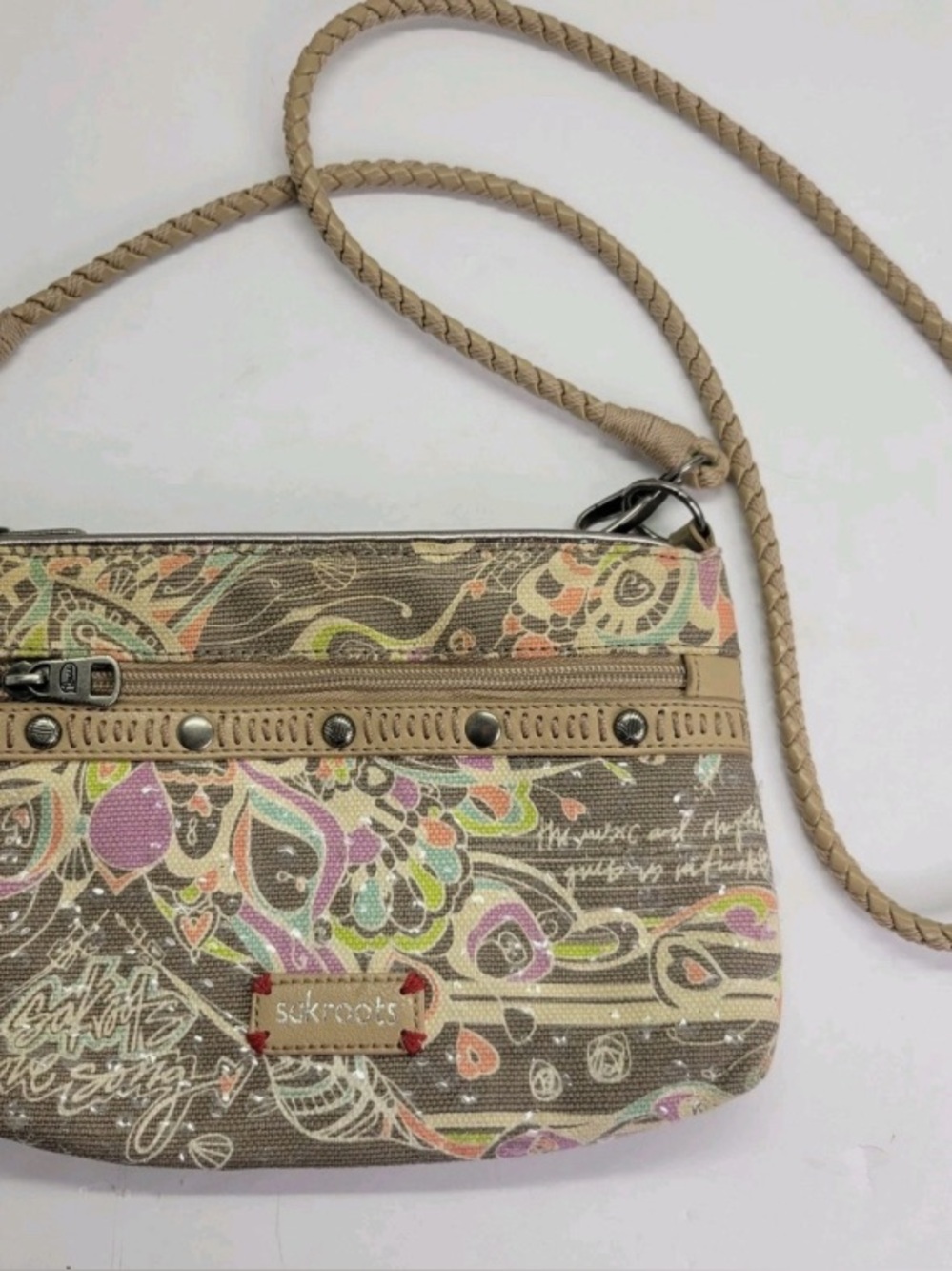 Sakroots Beige Paisley Multi-Color Braided Strap Crossbody